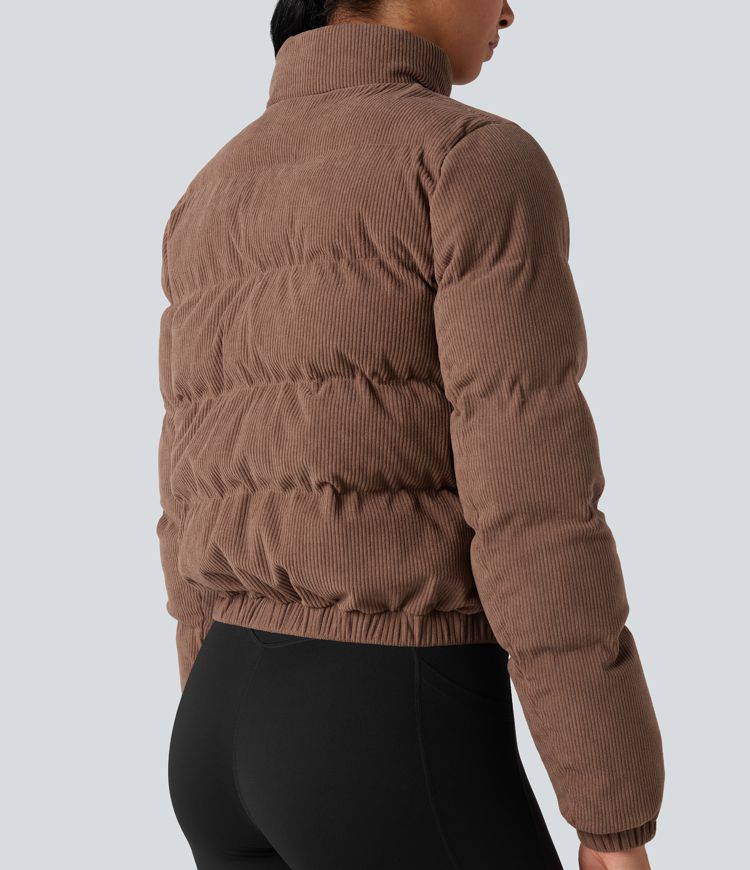 lässige cord-steppjacke mit stehkragen und taschen