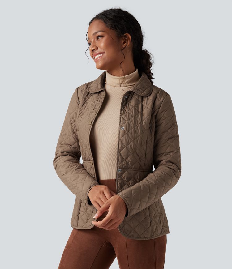 wasserabweisende langärmlige packbare lässige steppjacke mit synthetischen daunen und taschen