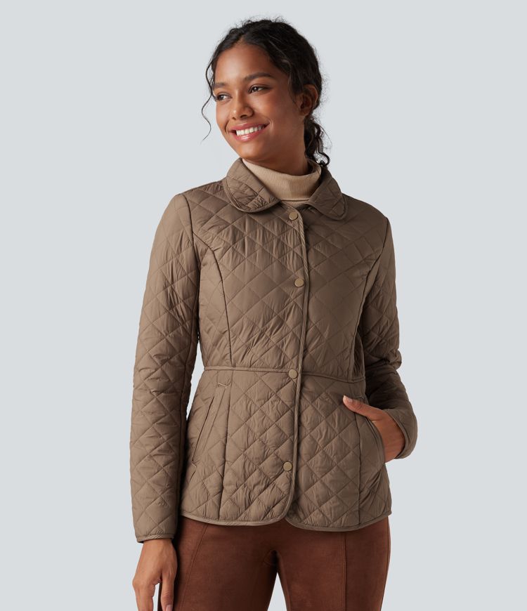 wasserabweisende langärmlige packbare lässige steppjacke mit synthetischen daunen und taschen