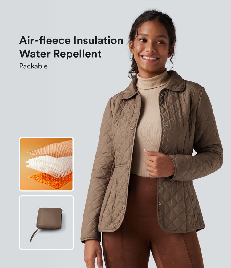 wasserabweisende langärmlige packbare lässige steppjacke mit synthetischen daunen und taschen