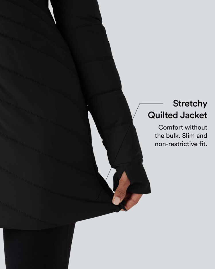 puffflex stehkragen lange Ärmel daumenlöcher reißverschluss am saum dehnbare schmal geschnittene lässige steppjacke mit taschen