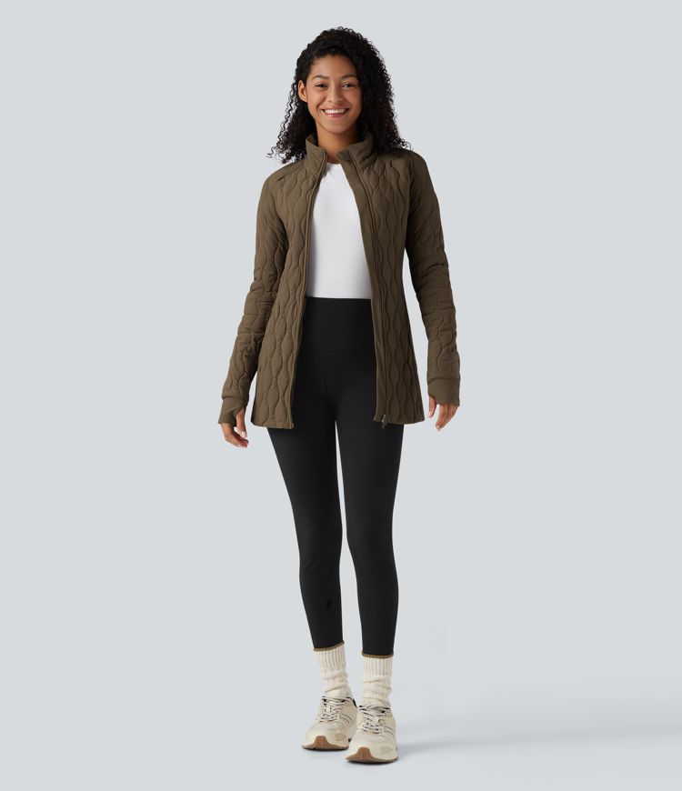 steppjacke mit hohem kragen langen Ärmeln daumenlöchern reißverschluss und taschen