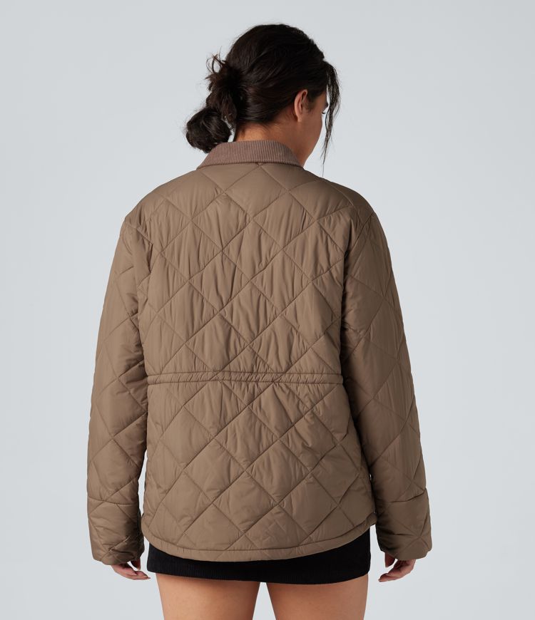strapazierfähige wasserabweisende kontrastfarbene cord-freizeitjacke mit kordelzug und taschen