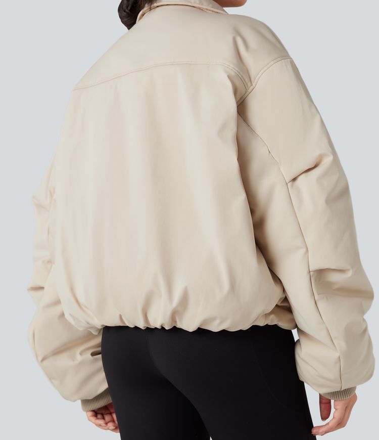 lässige steppjacke mit hohem kragen langen Ärmeln reißverschluss und taschen