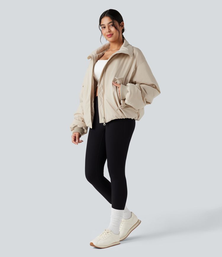 lässige steppjacke mit hohem kragen langen Ärmeln reißverschluss und taschen