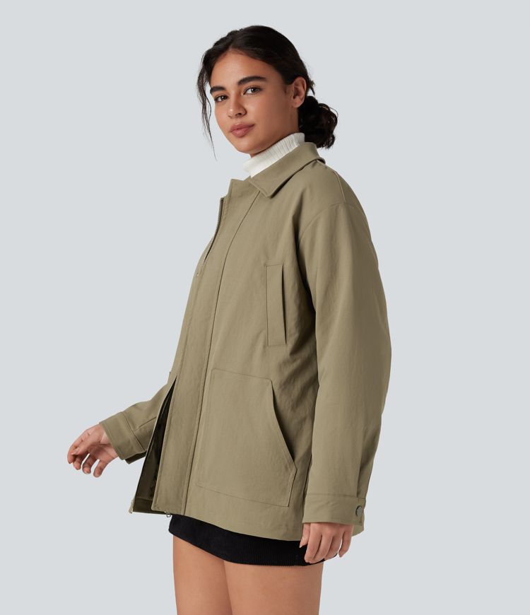 langarm-freizeitjacke mit reißverschluss wattiert und mit taschen
