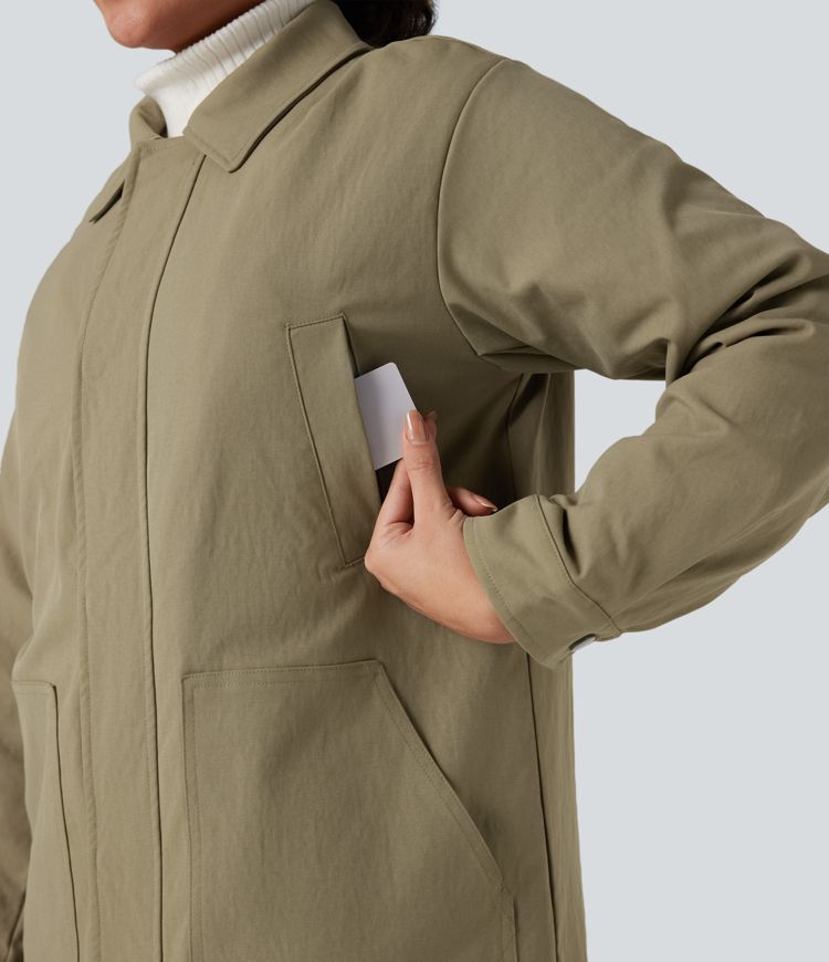 langarm-freizeitjacke mit reißverschluss wattiert und mit taschen