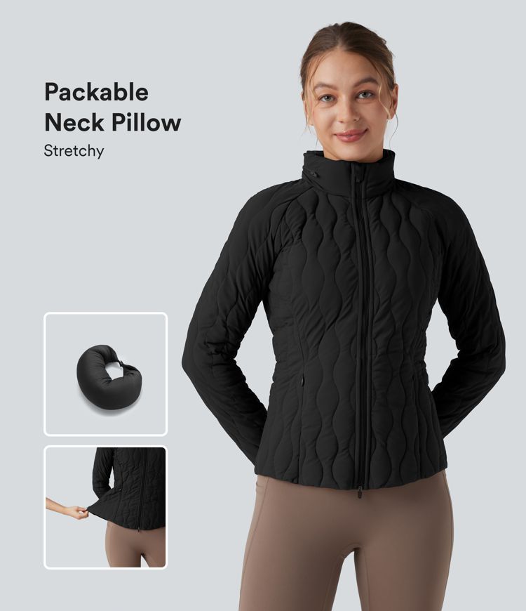puffflex trainingsjacke mit hohem kragen daumenlöchern stretchanteil wattierung taschen und verstaubarem nackenkissen