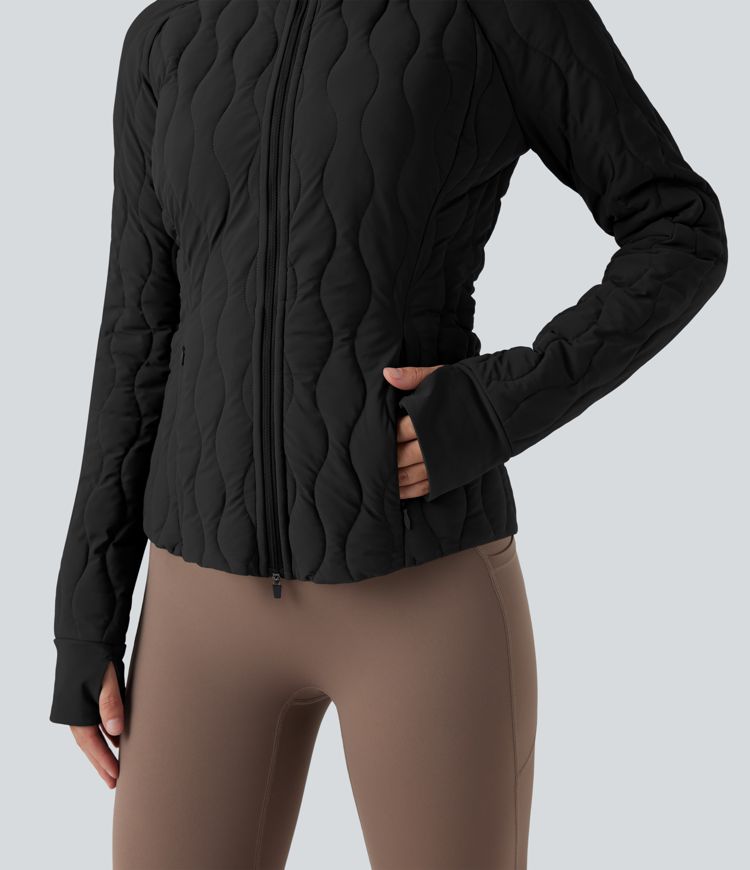 puffflex trainingsjacke mit hohem kragen daumenlöchern stretchanteil wattierung taschen und verstaubarem nackenkissen