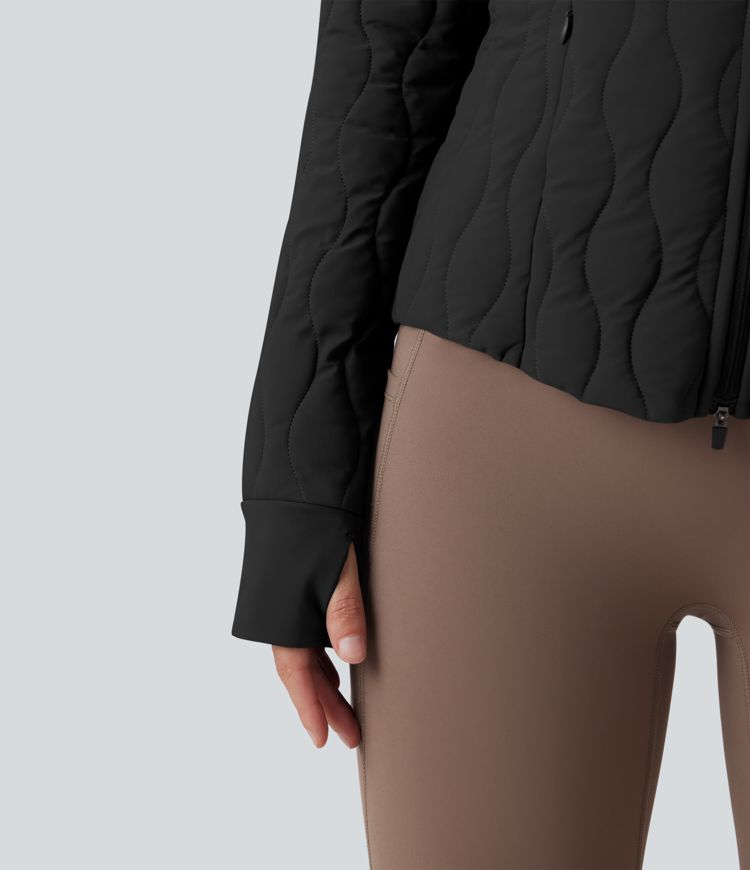 puffflex trainingsjacke mit hohem kragen daumenlöchern stretchanteil wattierung taschen und verstaubarem nackenkissen