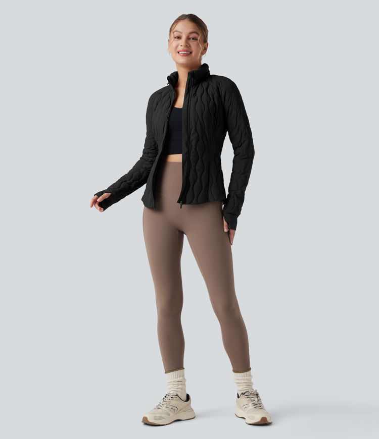 puffflex trainingsjacke mit hohem kragen daumenlöchern stretchanteil wattierung taschen und verstaubarem nackenkissen