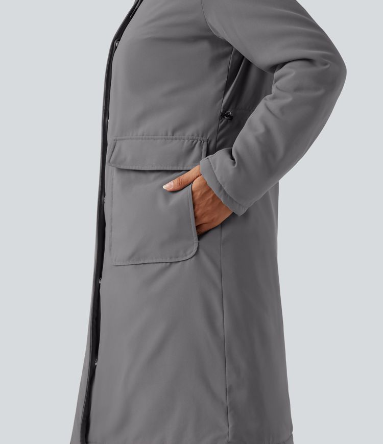wasserabweisender langer freizeitparka mit kapuze kordelzug und taschen