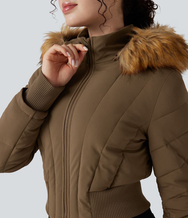 puffflex kapuzenjacke mit abnehmbarem kunstpelzbesatz langen Ärmeln und wattiertem futter