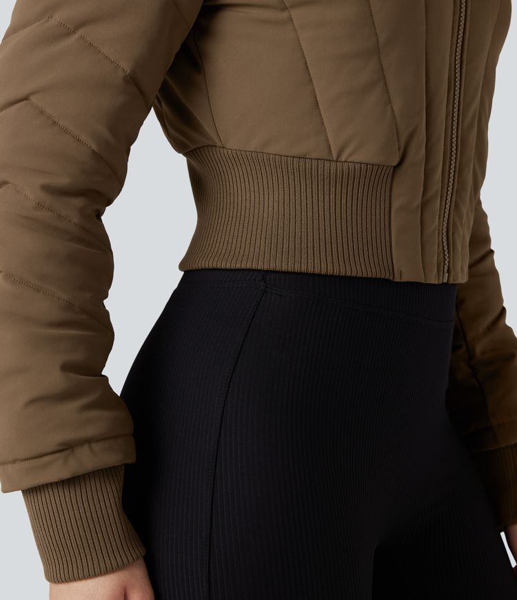 puffflex kapuzenjacke mit abnehmbarem kunstpelzbesatz langen Ärmeln und wattiertem futter