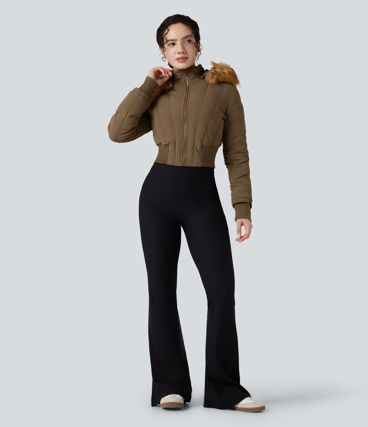 puffflex kapuzenjacke mit abnehmbarem kunstpelzbesatz langen Ärmeln und wattiertem futter