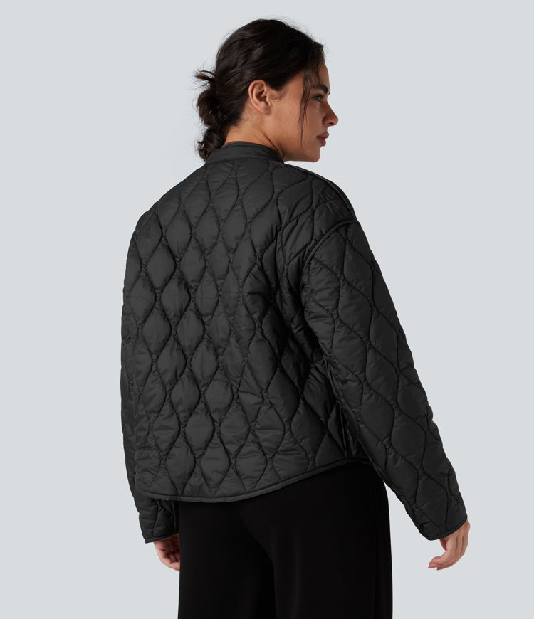 wendbare strapazierfähige wasserabweisende gesteppte freizeitjacke mit abgerundetem saum und taschen