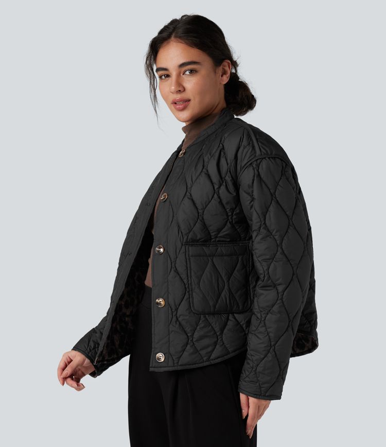 wendbare strapazierfähige wasserabweisende gesteppte freizeitjacke mit abgerundetem saum und taschen